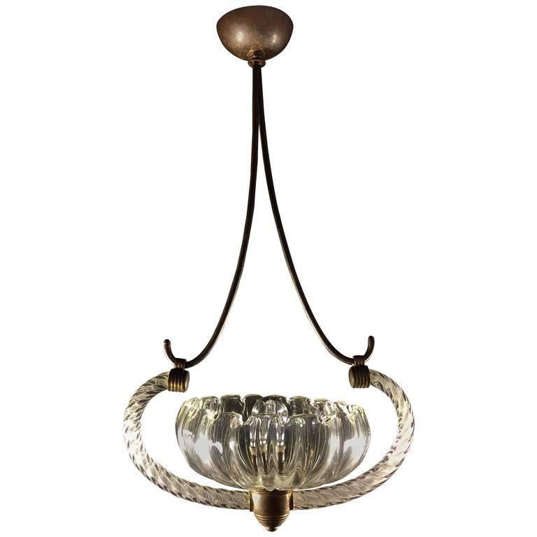 Charming Art Deco Italian Chandelier by Ercole Barovier, Murano, 1940 For Sale