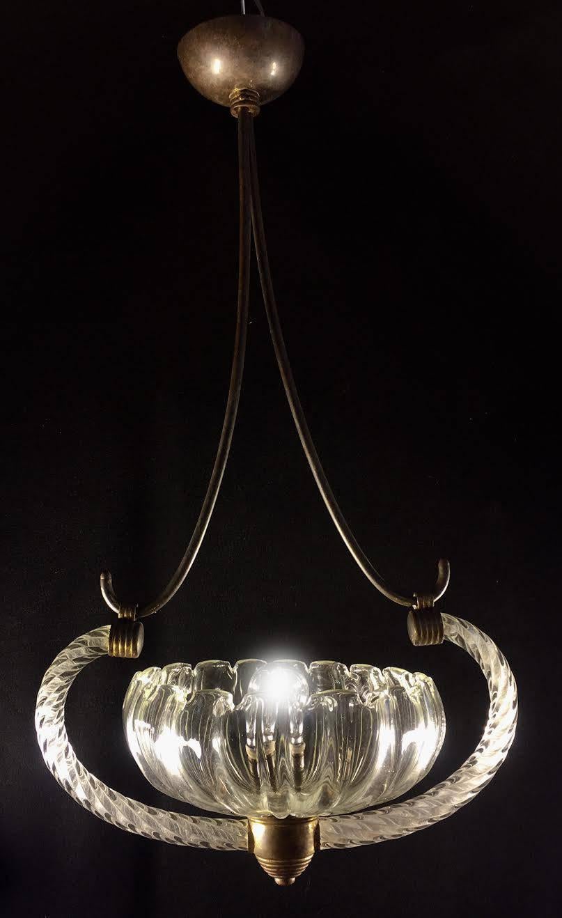 Charming Art Deco Italian Chandelier by Ercole Barovier, Murano, 1940 In Excellent Condition For Sale In Budapest, HU