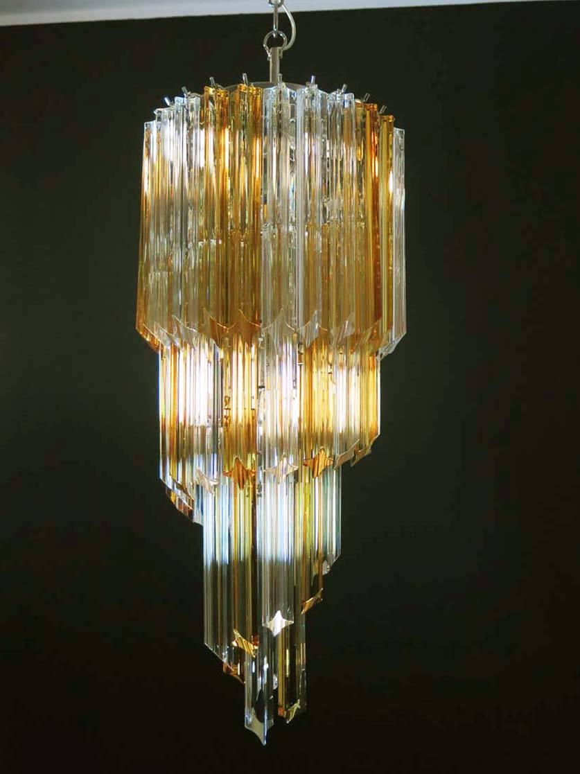 Pair of Chandeliers Triedri Venini Style, Murano, 1980s In Excellent Condition For Sale In Budapest, HU
