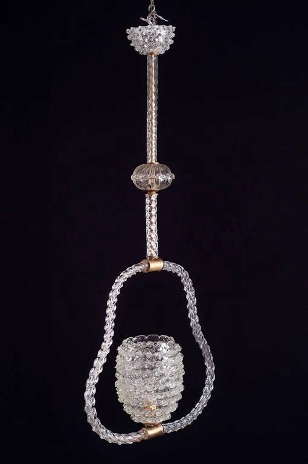 Charming Art Deco Pendant Chandelier by Ercole Barovier, 1940s For Sale 2