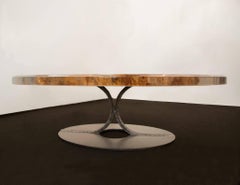Contemporary Epoxy Resin Oval Coffee Table with a Slice of Olive Tree Trunk