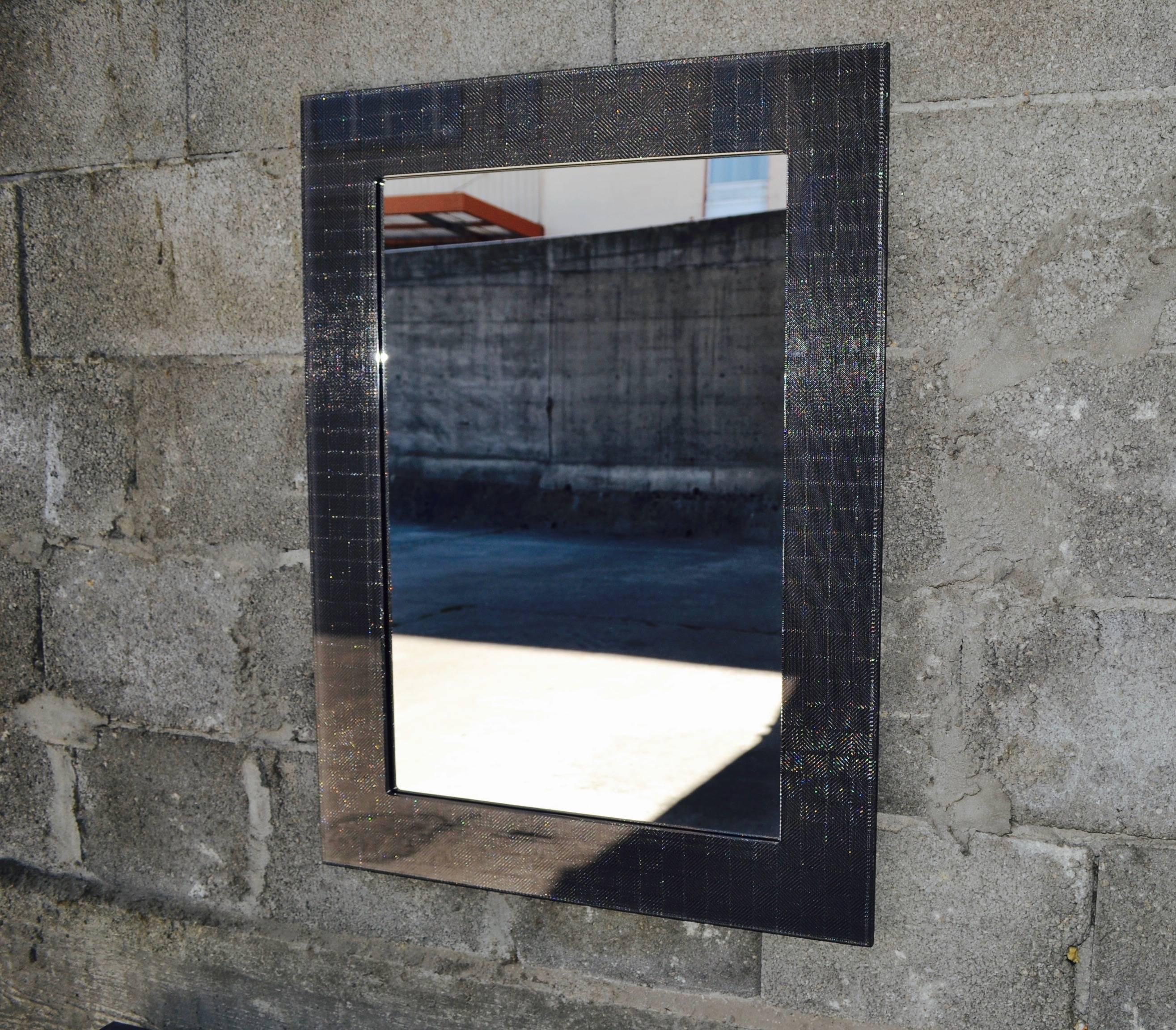 Contemporary Modern Plexiglass Mirror with Anthracite Grey Metal Mesh Inlay For Sale