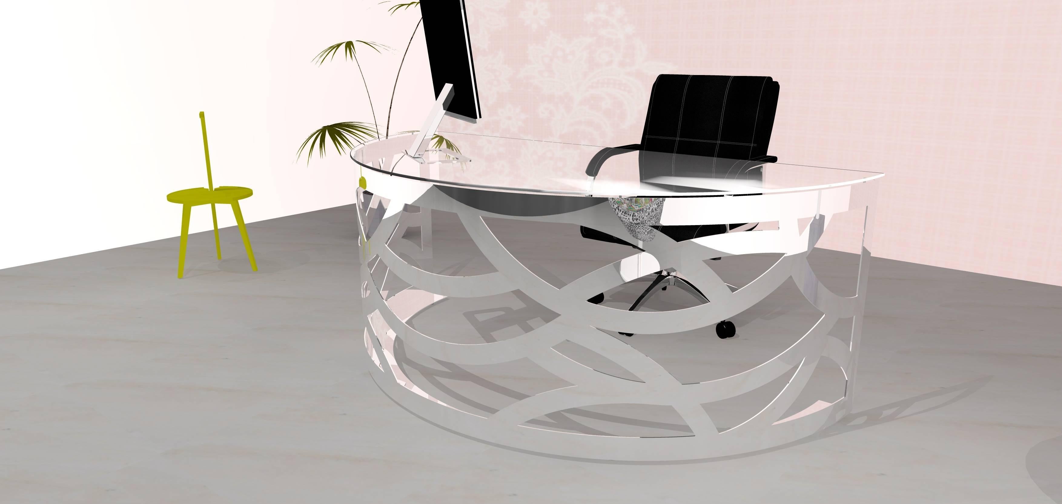 Contemporary Laser Cut Stainless Steel Desk with Glass Top 