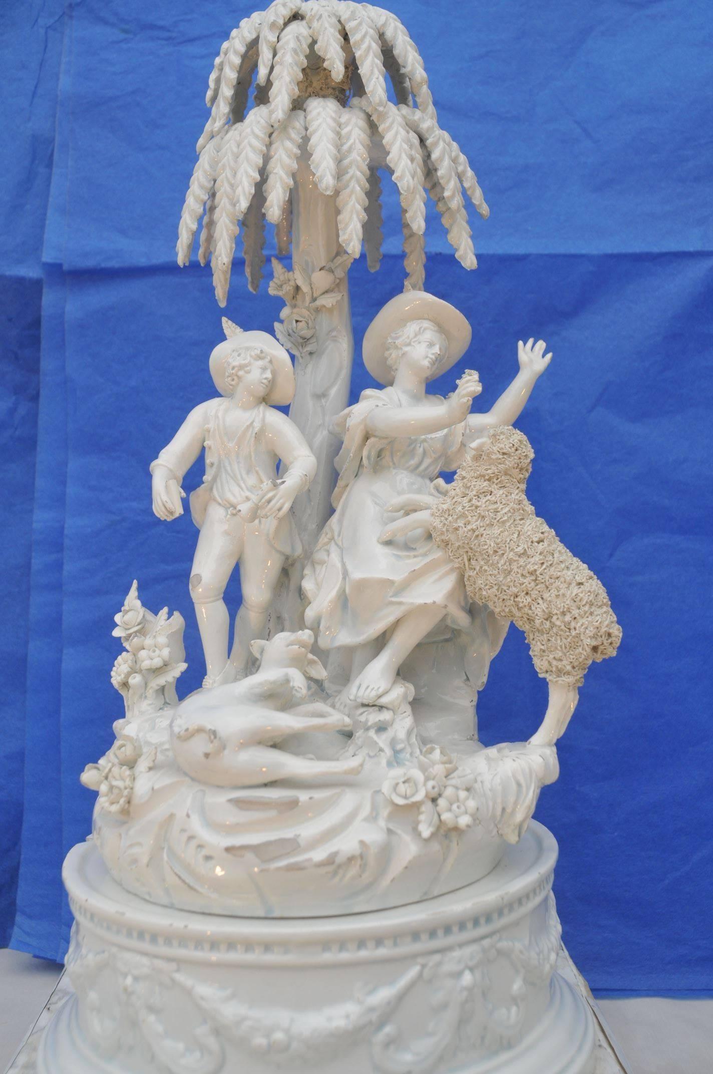 18th Century English Glazed Biscuit Pastoral Group For Sale