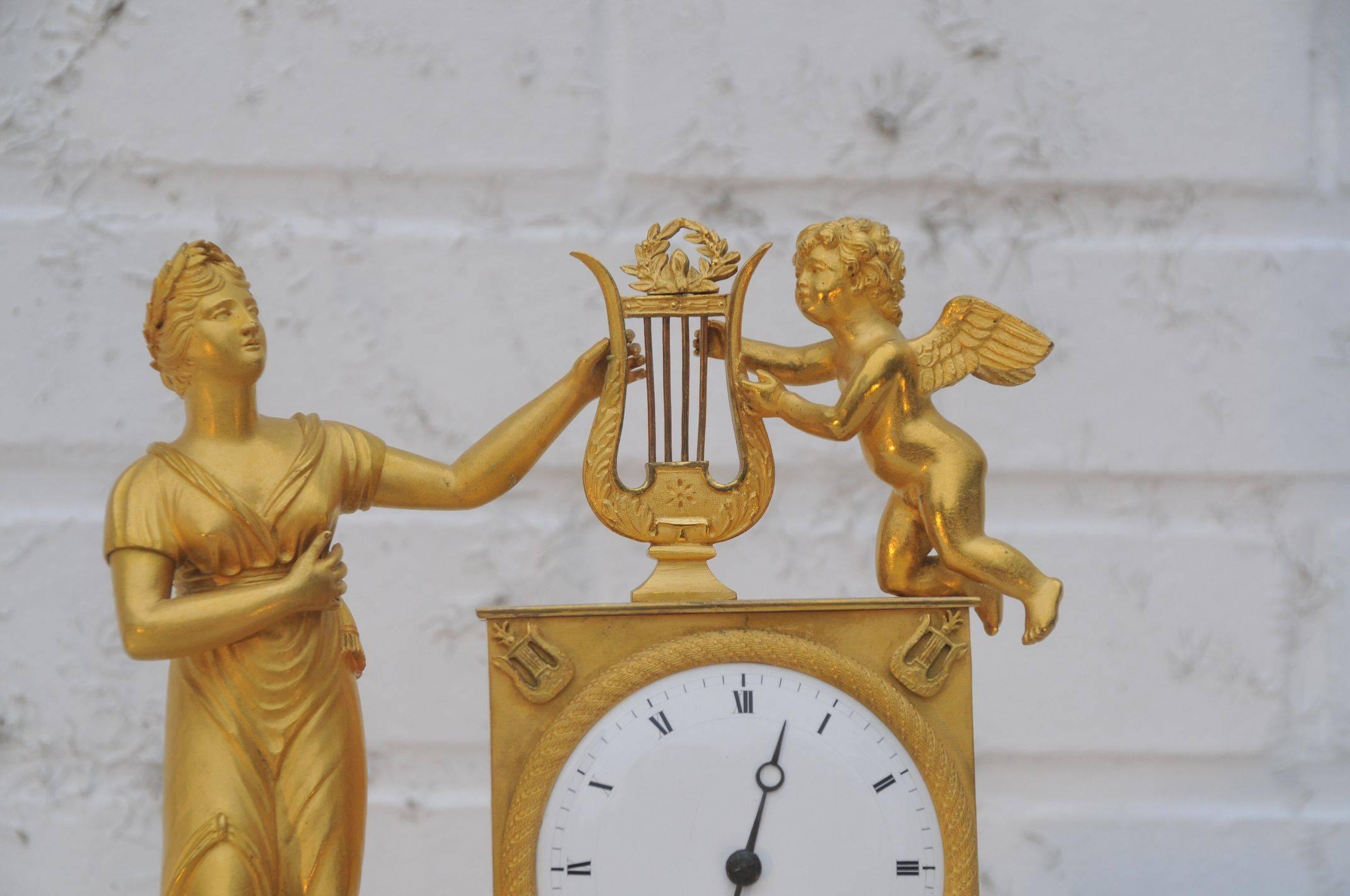 Gilt French Empire Ormolu Mantel clock