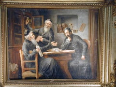 Talmudic Disputation, Signed L Frederik, Oil on Mahogany Panel