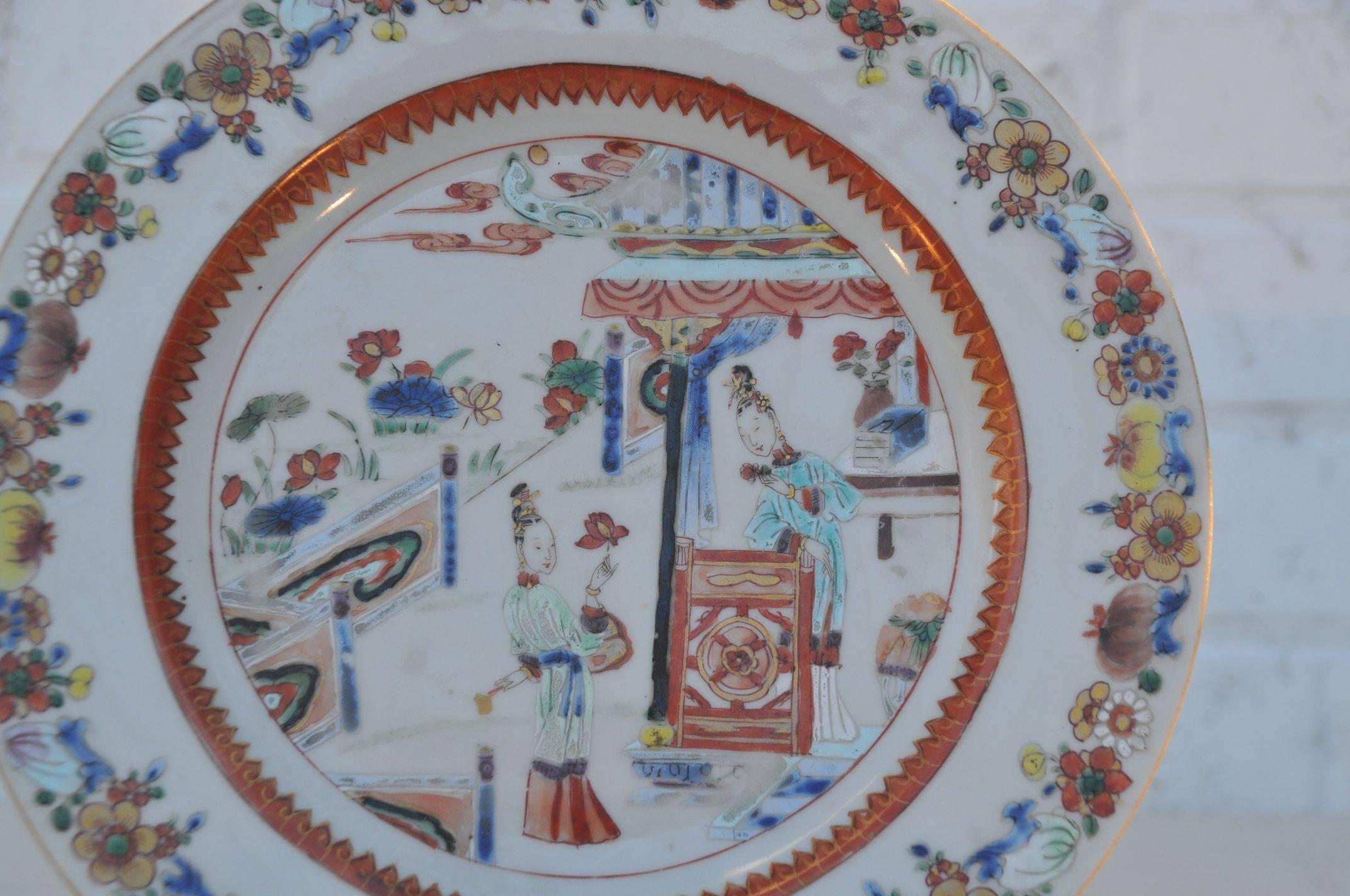 Chinese Export Rare Pair of Chinese Porcelain Plate 'Romance of the West Chamber' 18th C.  For Sale