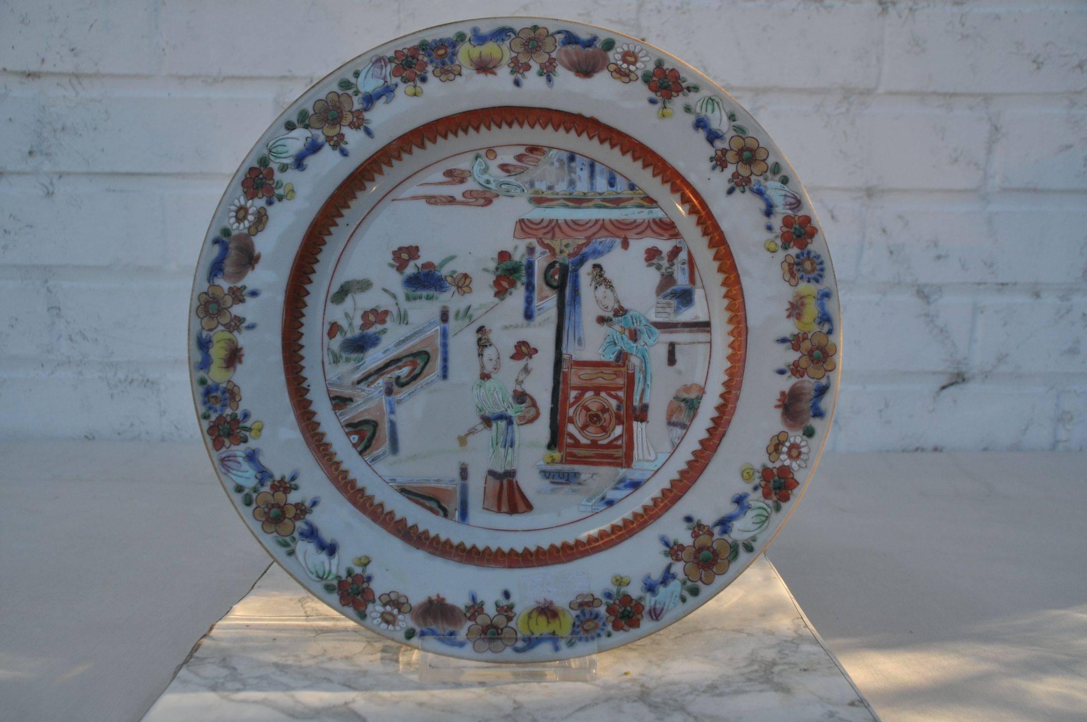 Hand-Painted Rare Pair of Chinese Porcelain Plate 'Romance of the West Chamber' 18th C.  For Sale