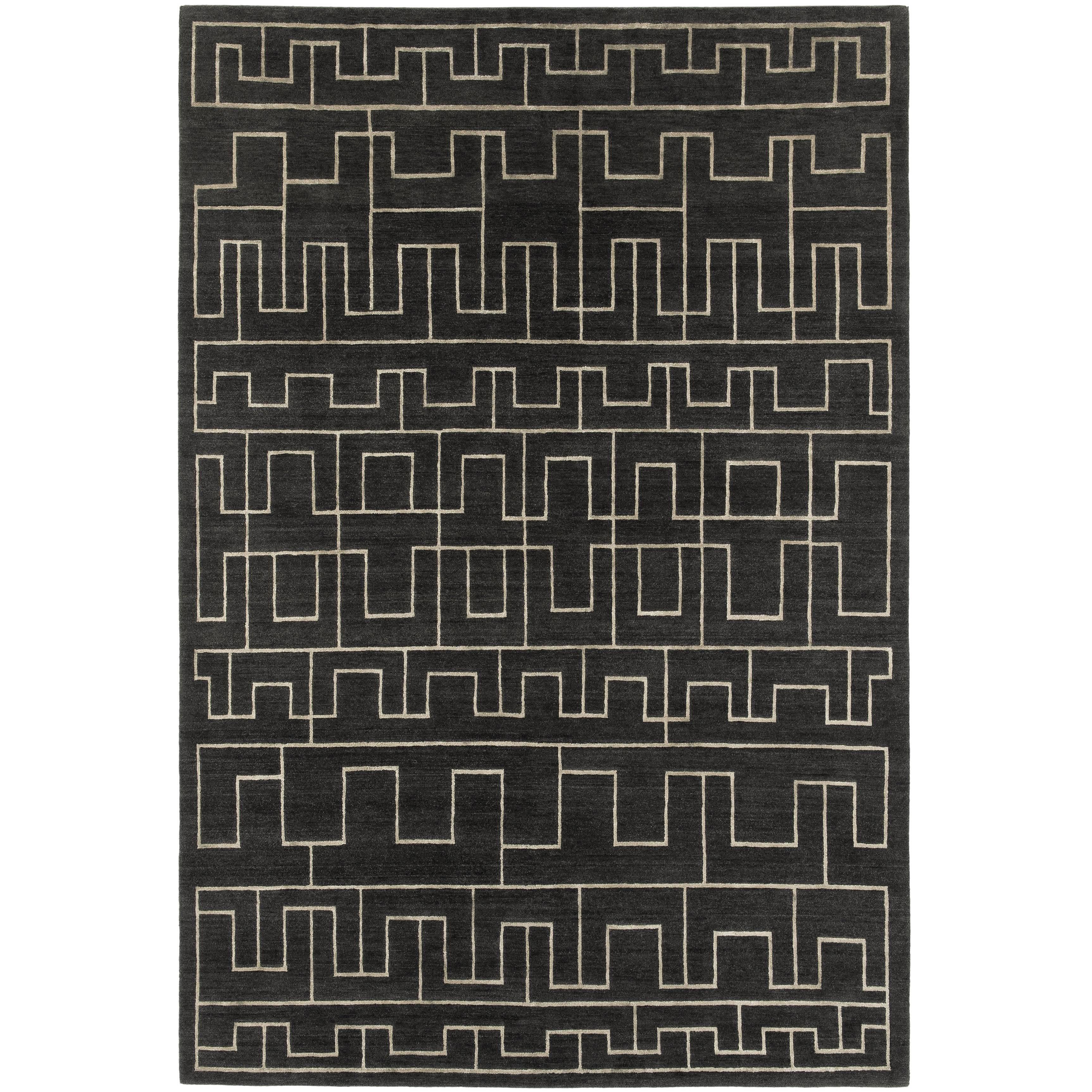 Contemporary Tibetan Rug Hand-Knotted in Nepal Dark Grey Natural Linen For Sale