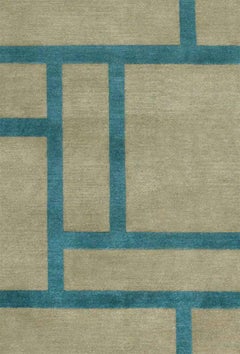 Contemporary Tibetan Rug Hand-Knotted in Nepal, Turquoise - Green Brown
