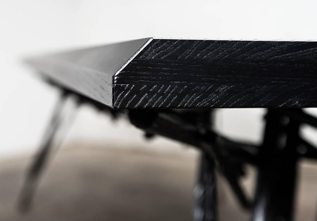 Table, Dining, Black, Ebonized Hardwood, Steel, Modern, Custom, Birdsnest Table In New Condition For Sale In Issaquah, WA