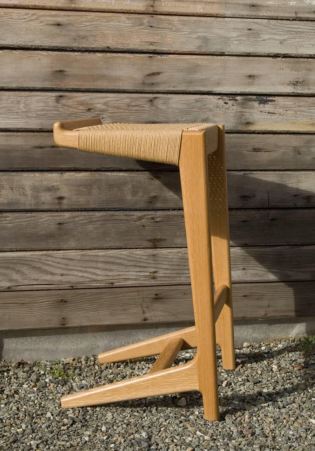 Mid-Century Modern Rian Freischwinger-Barhocker, Sitzfläche aus gewebter dänischer Corde (Handgefertigt) im Angebot