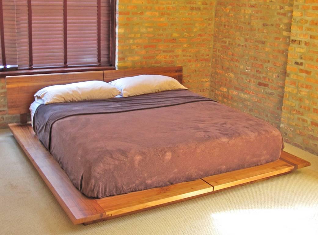 Hand-Crafted Platform, Rift Queen Bed, Mid-Century Modern, Hardwood, Custom, Semigood For Sale