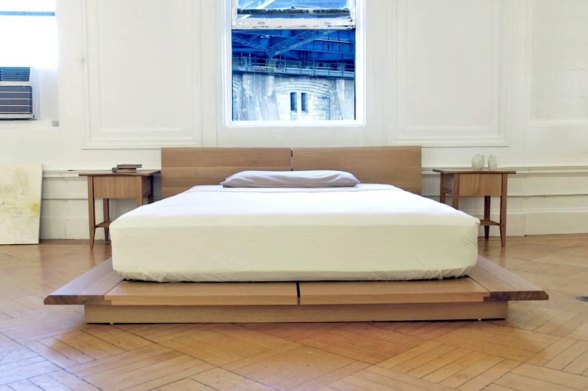 American Bed, King, Platform, Mid Century Modern-Style, Custom, Hardwood, Semigood, Rift For Sale