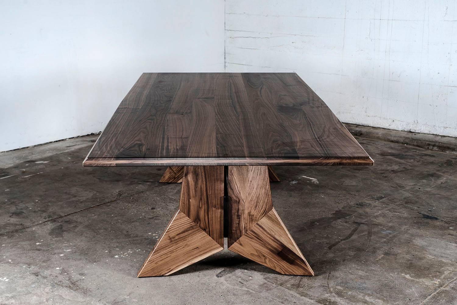 Blackened Table, Dining, Custom, Hardwood, Steel, Modern, Semigood For Sale