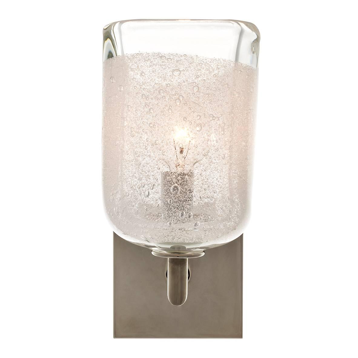 Clear Square Bubble Glass Shown with Satin Nickel Finish • Hand Blown Glass • Made in USA
Various Hardware Finishes Available.

This series of wall sconces is classically inspired. Scaled versions of our pendants extend from elegant metal armatures.