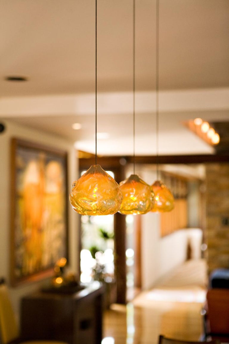 Small Lime Green Happy Pendant Light, Hand Blown Glass Made to Order