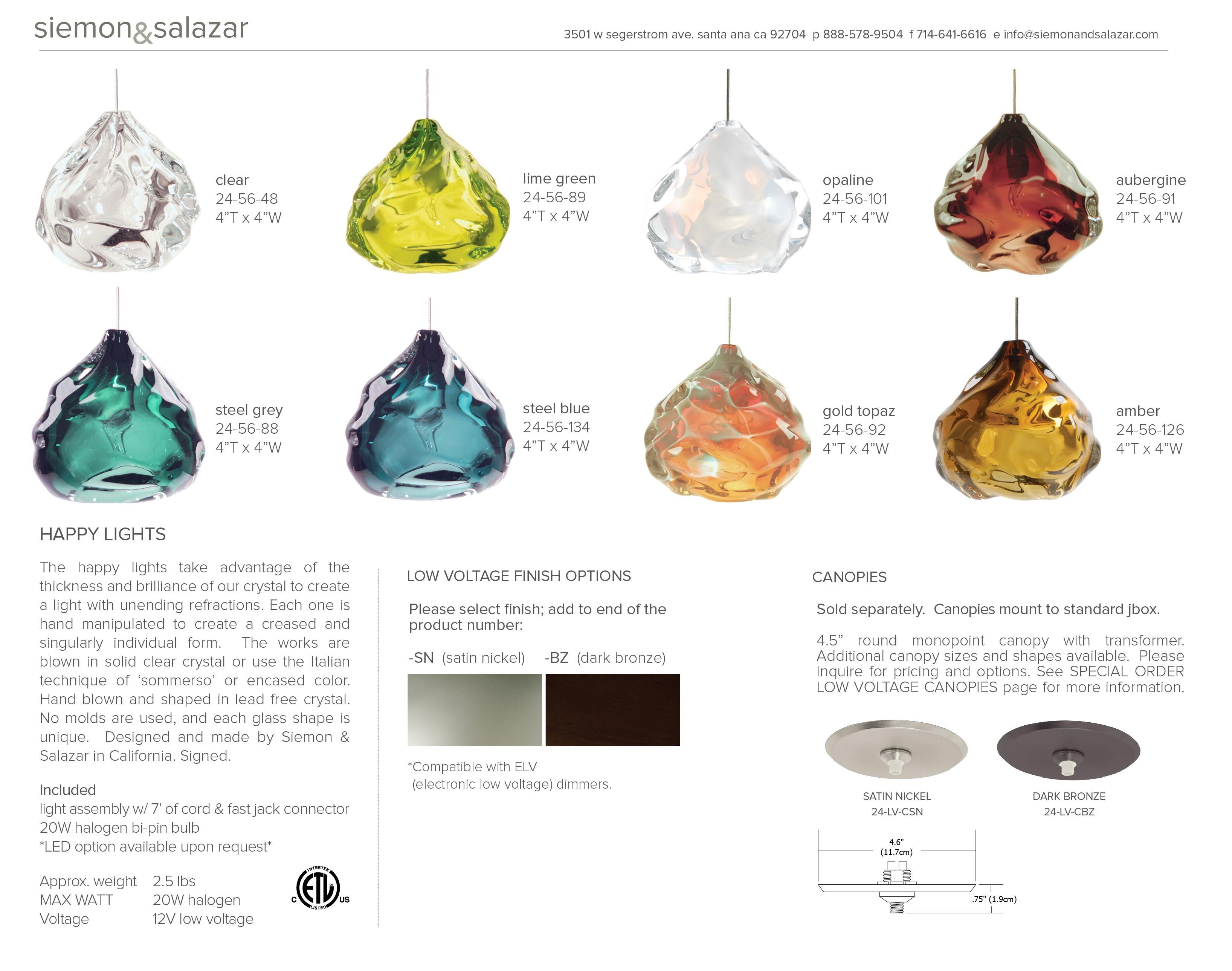 Small Lime Green Happy Pendant Light, Hand Blown Glass Made to Order