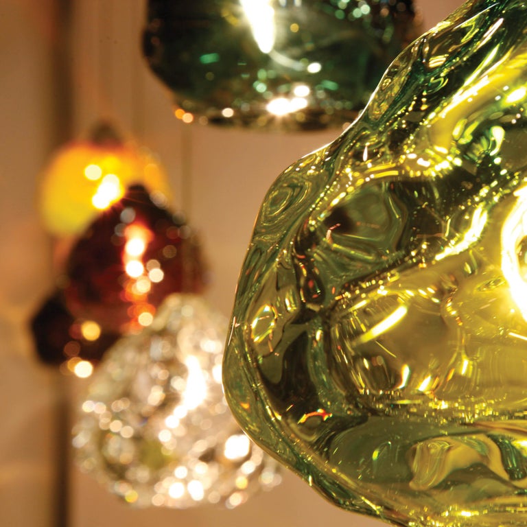 Mid-Century Modern Small Amber Happy Pendant Light, Hand Blown Glass - Made to Order For Sale