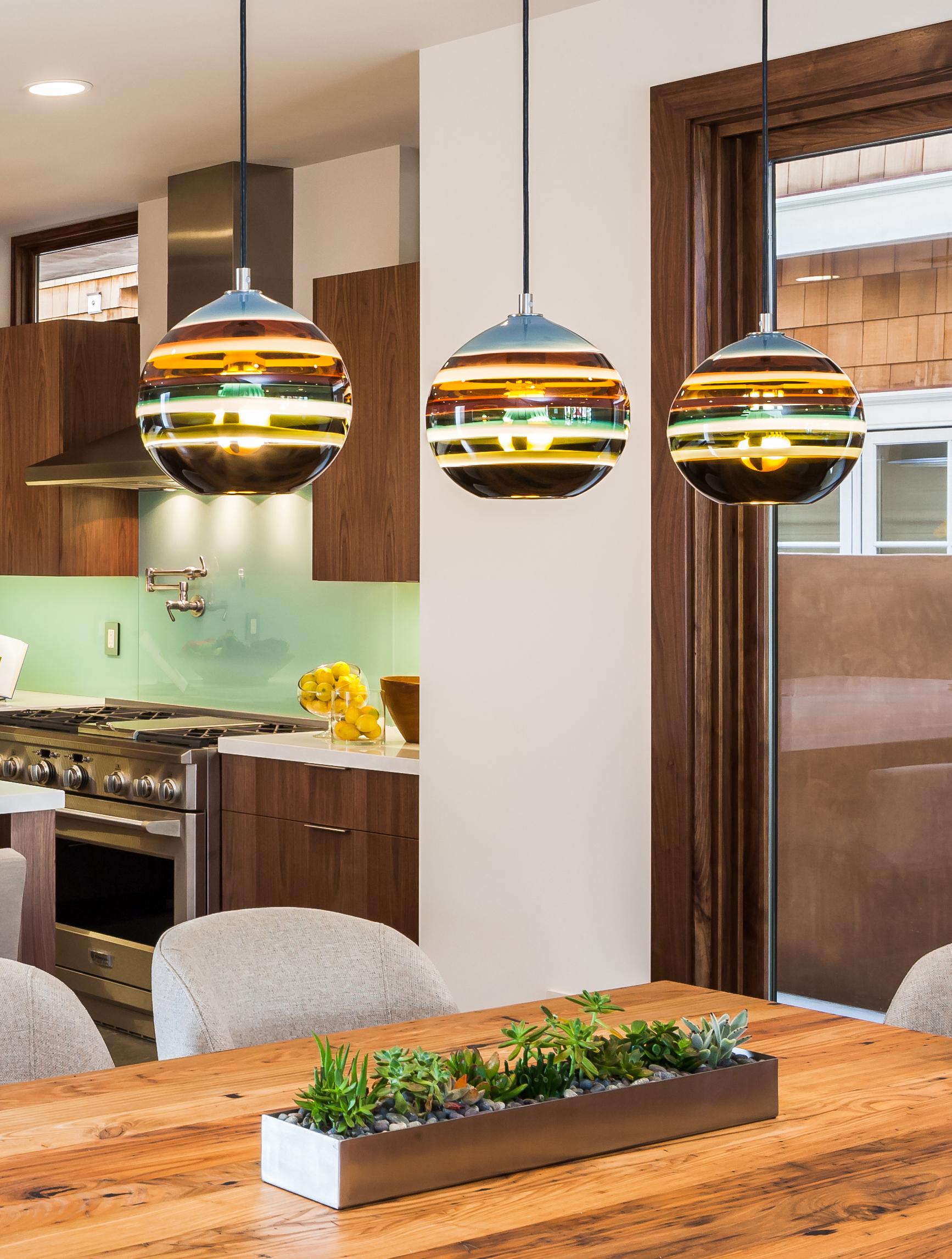 Borrego Banded Pendant, Modern Kitchen Island Light, Hand Blown  - Made to Order In New Condition For Sale In Aliso Viejo, CA
