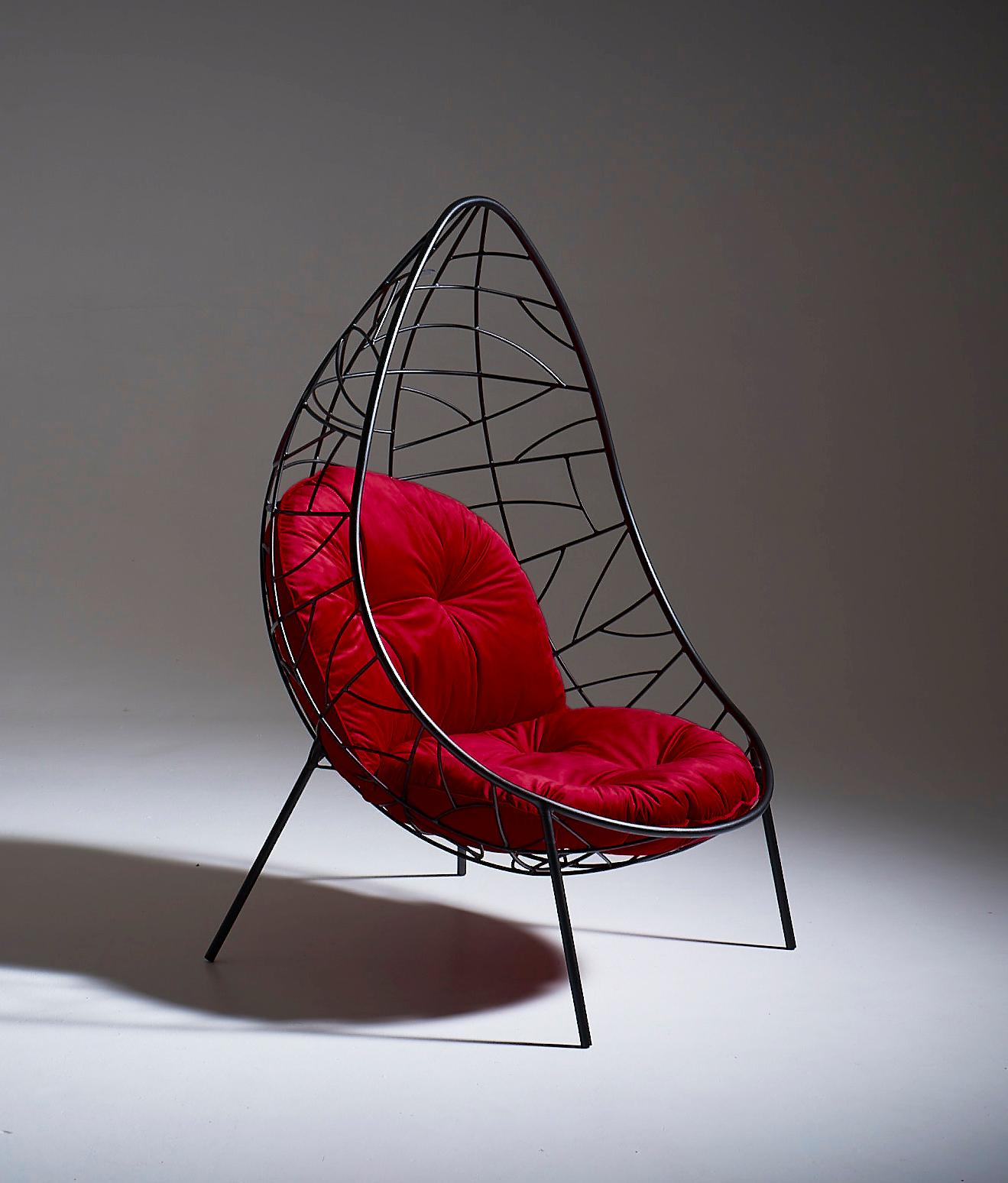 Post-Modern Contemporary Swing Chair Made from Powder-Coated Steel for Indoors or Outdoors For Sale