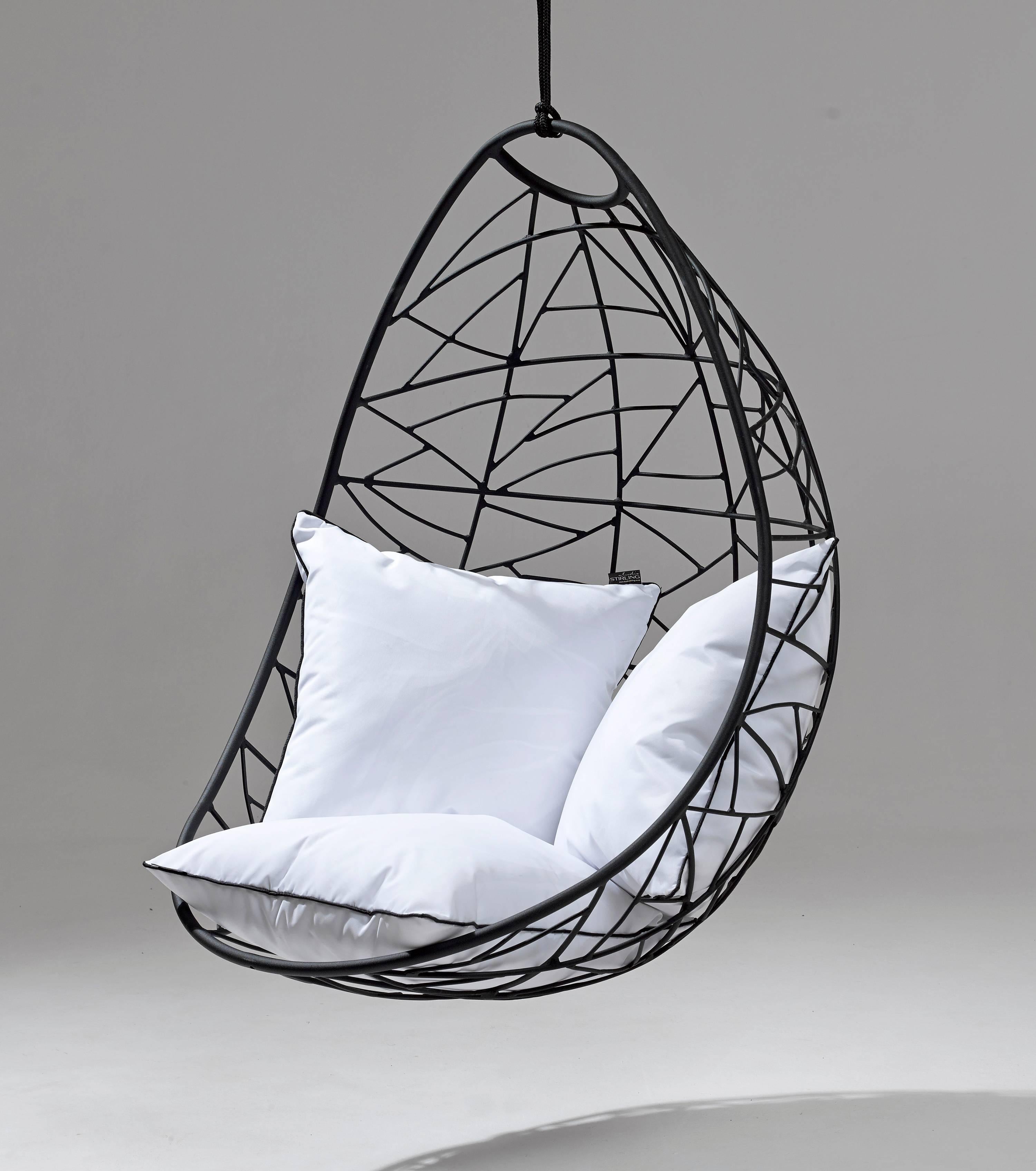 Hand-Crafted Nest Egg Hanging Swing Chair Steel Modern In/Outdoor 21st Century Black Twig For Sale
