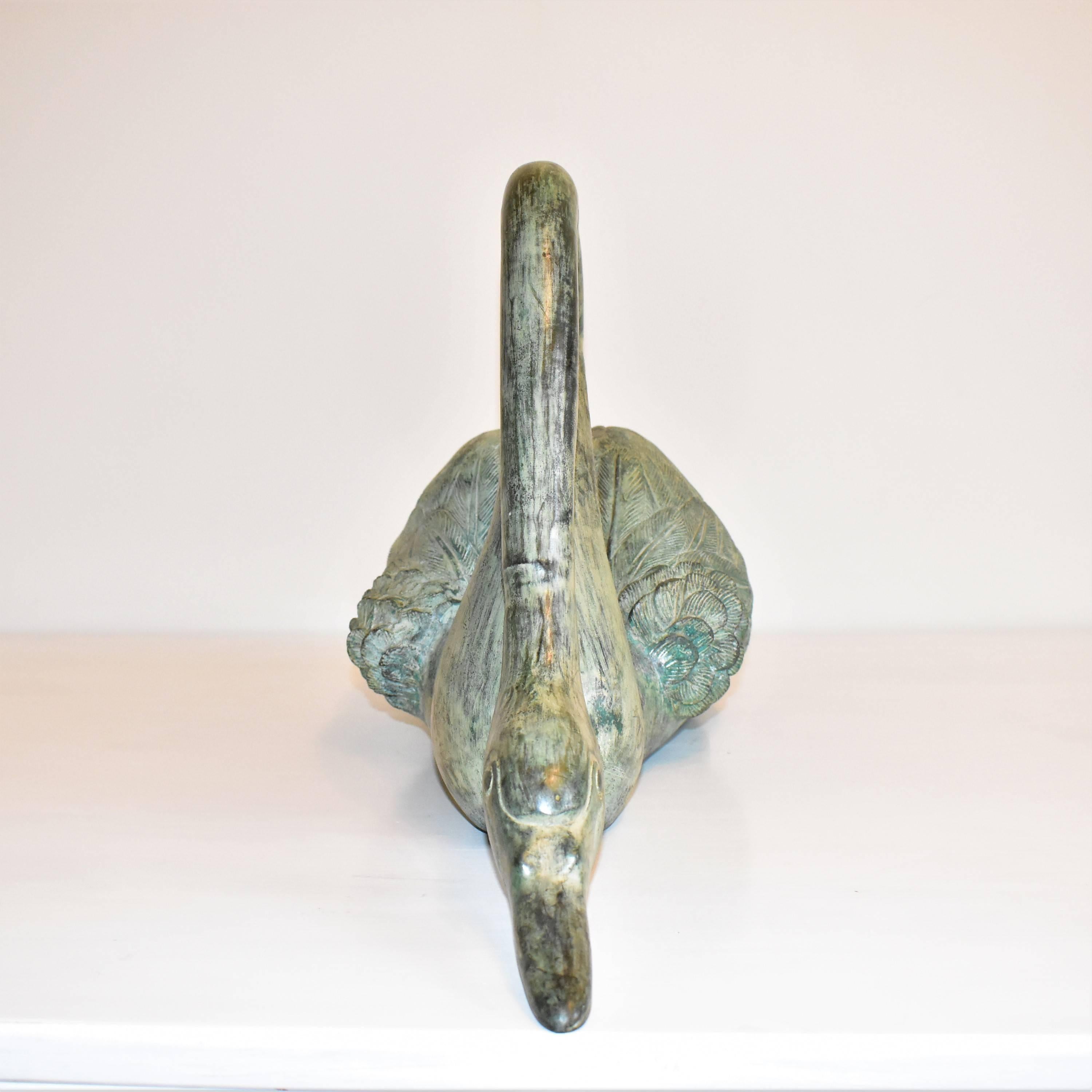 Modern Bronze Lifesize Pair of Swan Sculptures for Indoor or Outdoor/Garden Use In Excellent Condition For Sale In London, GB