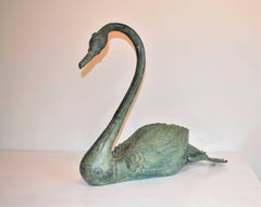 Modern Bronze Lifesize Pair of Swan Sculptures for Indoor or Outdoor/Garden Use