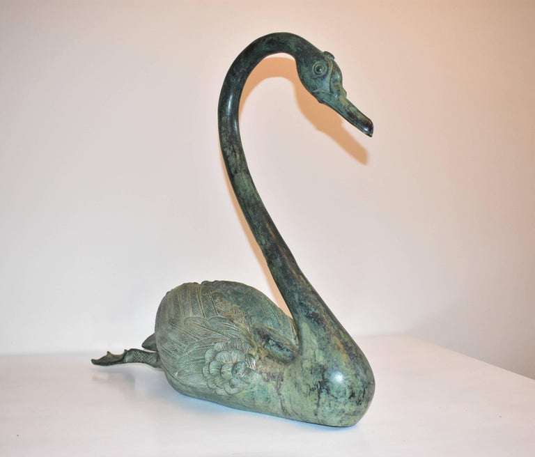 20th Century Modern Bronze Lifesize Pair of Swan Sculptures for Indoor or Outdoor/Garden Use For Sale