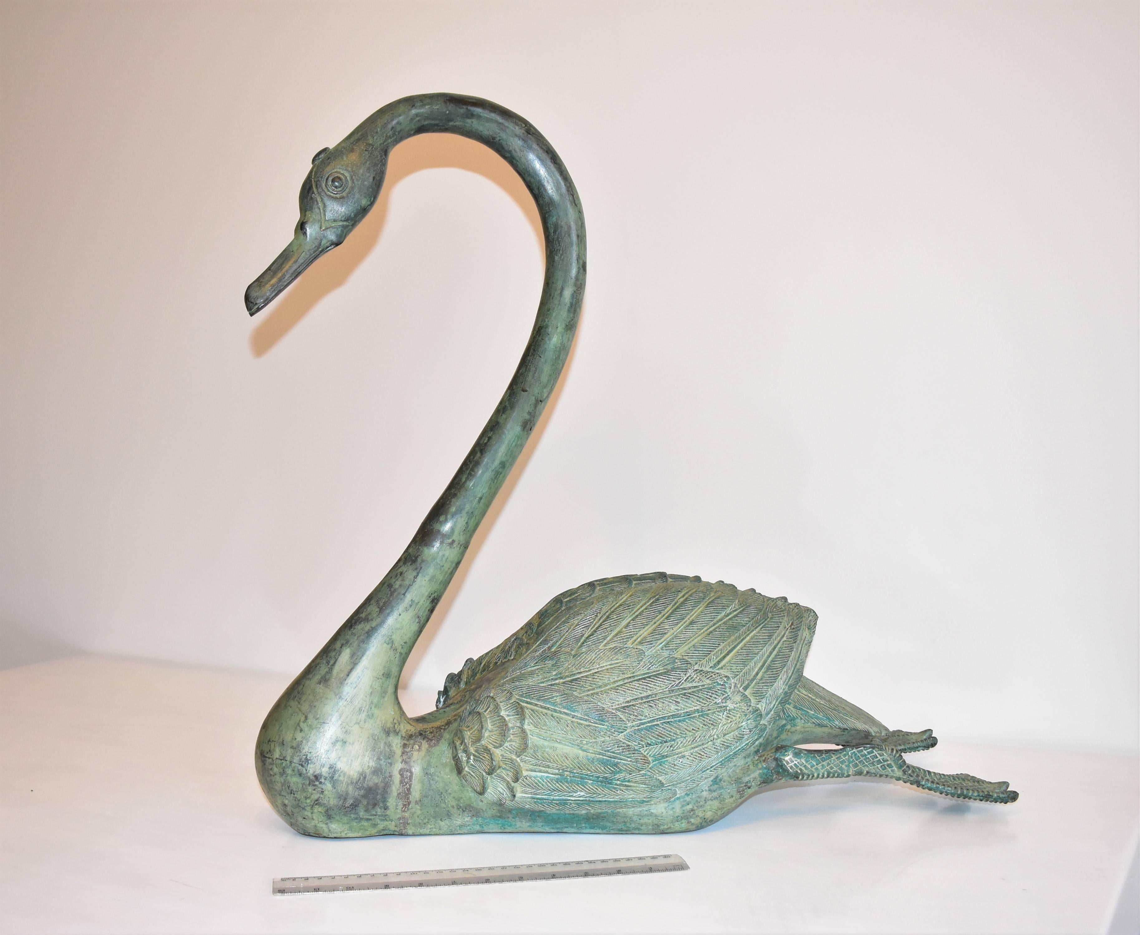 European Modern Bronze Lifesize Pair of Swan Sculptures for Indoor or Outdoor/Garden Use For Sale