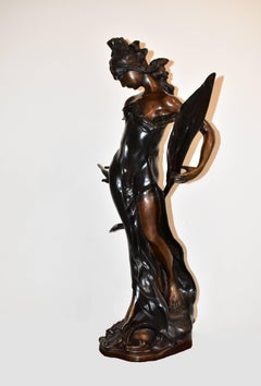 Art Nouveau Large Bronze Sculpture Female Lady Figure and Foliage Statue