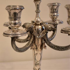 20th Century Silver Five Branch Candlesticks Engraved with Fish Details