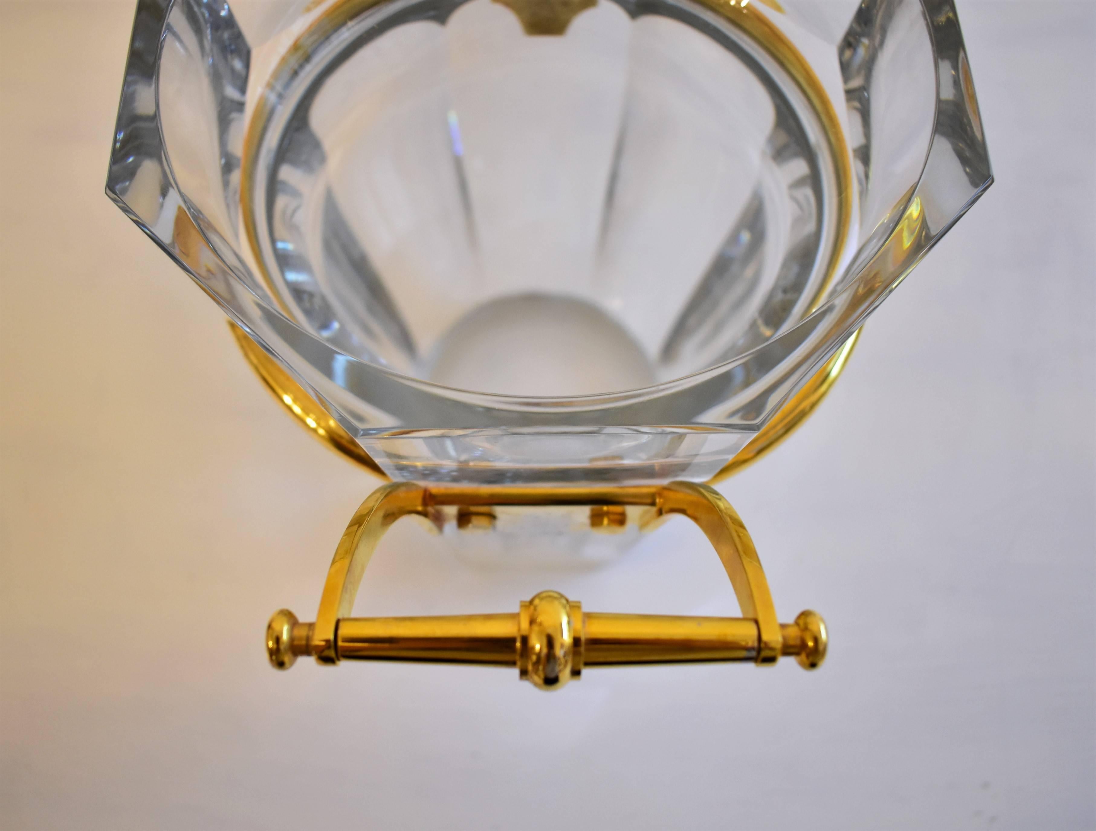 Faceted Baccarat Cut Crystal Modern Harcourt Champagne Cooler, Gilded Handles For Sale