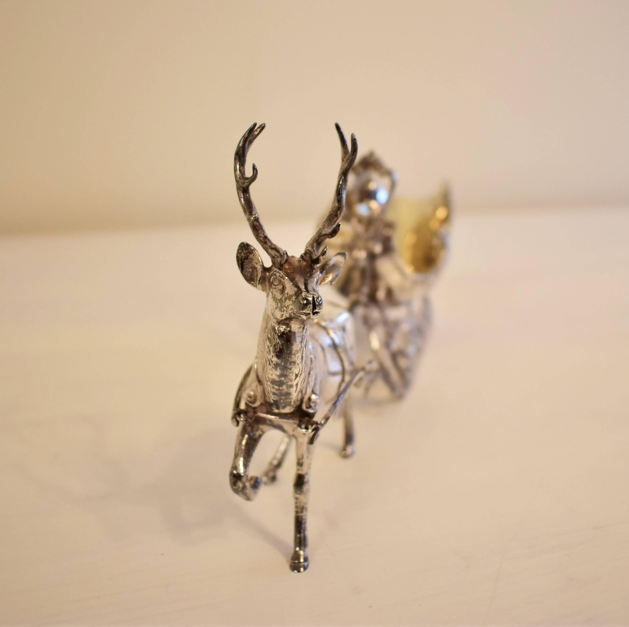 Other 20th Century Silver Sleigh and Reindeer with Gilt Detail, Objet d'Art, Sculpture