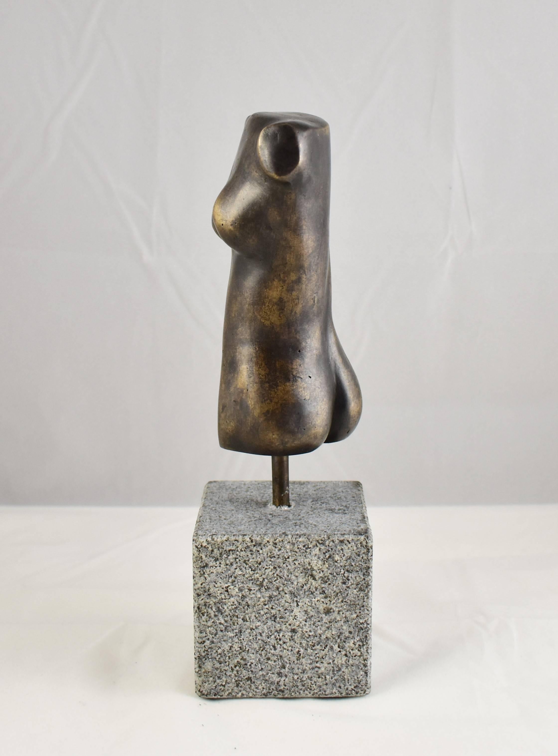 A modern bronze sculpture of a female form/torso with a Burnished Brown Gold Patina finish. Hand made by the artist then hand cast. Modernistic and artistic design capturing the essence of the female form with graceful lines, beautiful from every