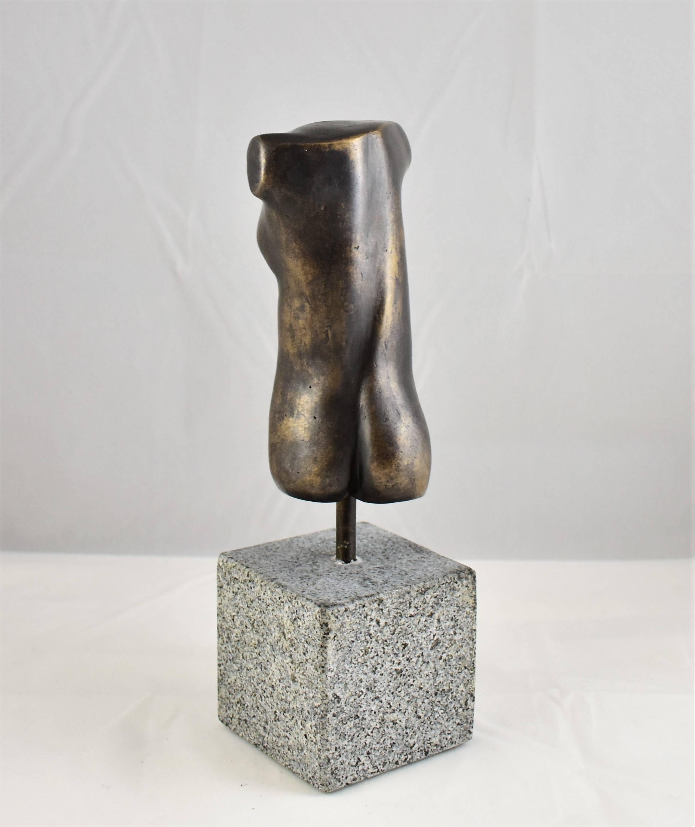 Contemporary Modern Bronze Hand Cast Figurative Sculpture a Female Torso, Brown Gold Patina For Sale