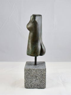Modern Bronze Hand Cast Figurative Sculpture a Female Torso,  Blue Green Patina