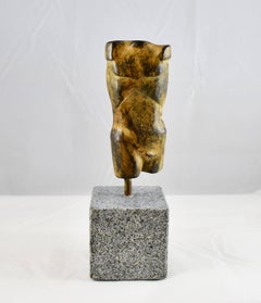 Modern Bronze Hand Cast Figurative Sculpture a Male Torso, Ochre Patina