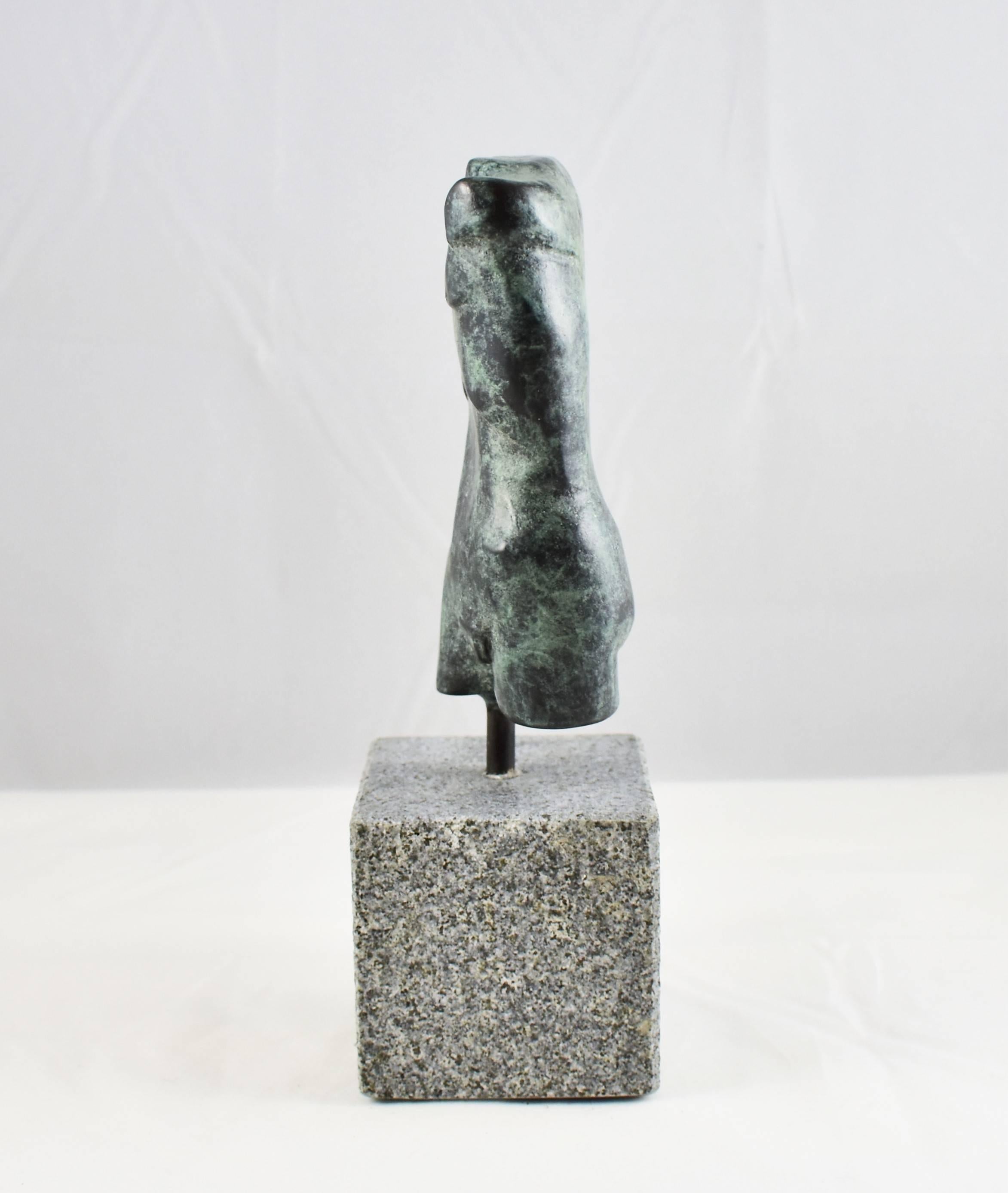 Modern Bronze Hand Cast Figurative Sculpture a Male Torso, Blue Green Patina In Excellent Condition For Sale In London, GB