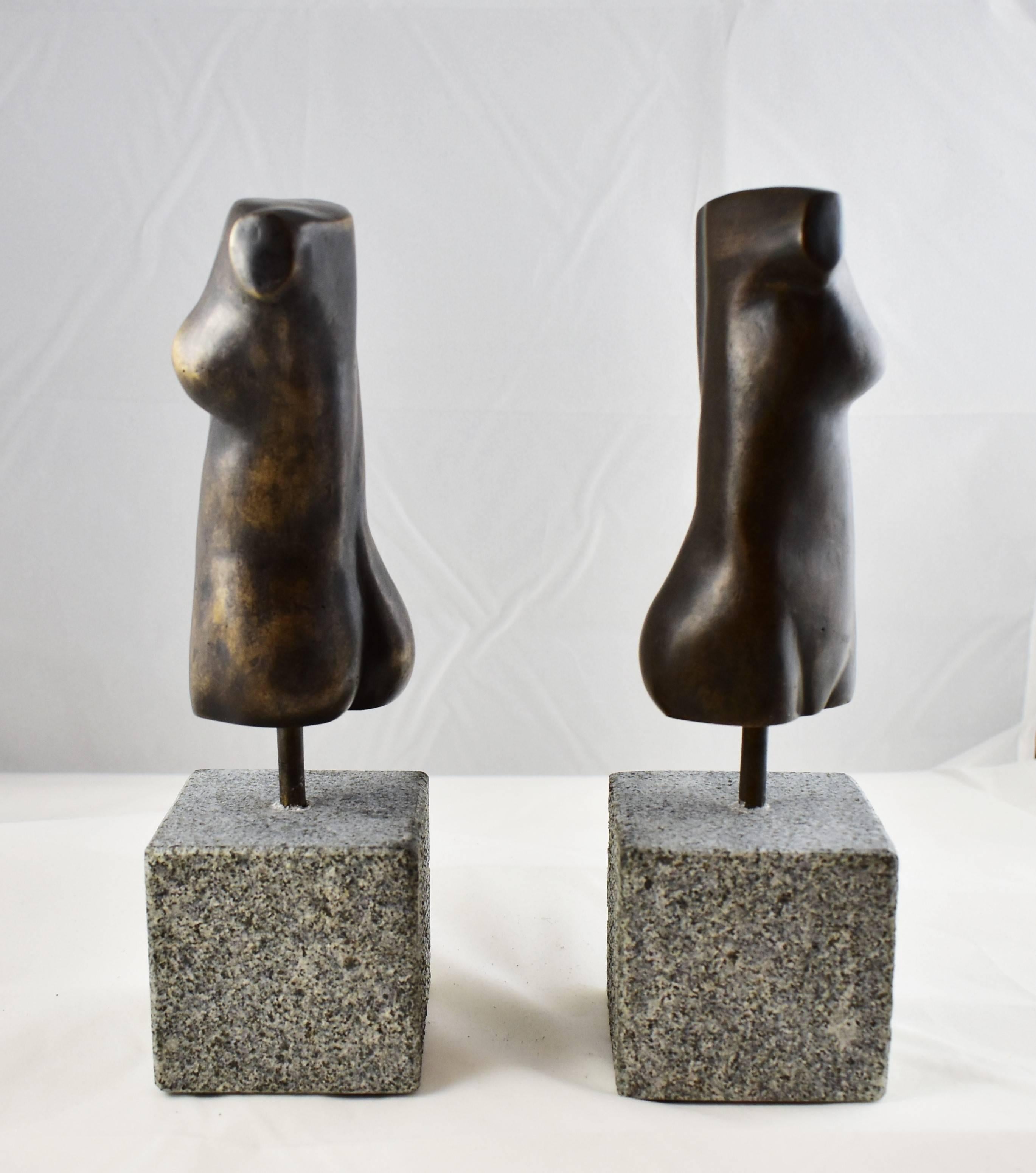 English Pair of Modern Bronze Hand Cast Figurative Sculptures of the Female Torso For Sale