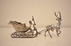 20th Century Silver Sleigh and Reindeer with Gilt Detail, Objet D'art, Sculpture