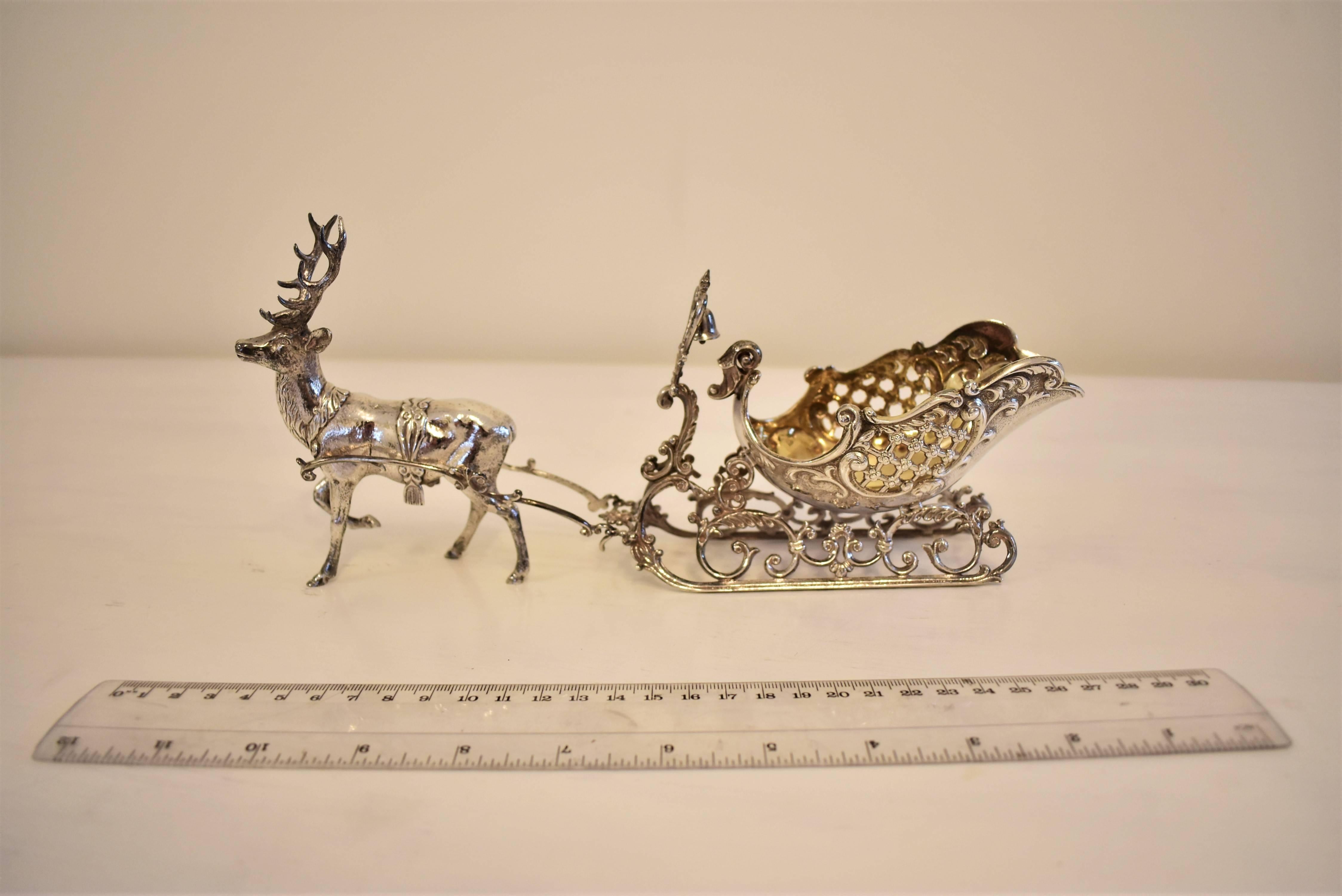 20th Century Silver Sleigh and Reindeer with Gilt Detail, Objet D'art, Sculpture For Sale 1