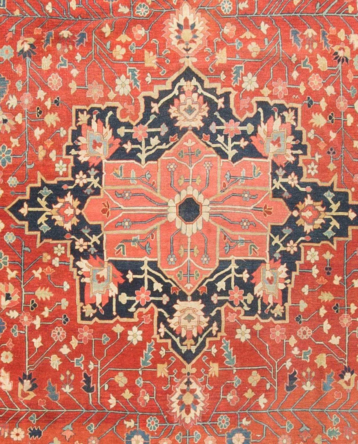 19th Century Square Antique Persian Heriz Serapi, circa 1890 10'2 x 11' For Sale