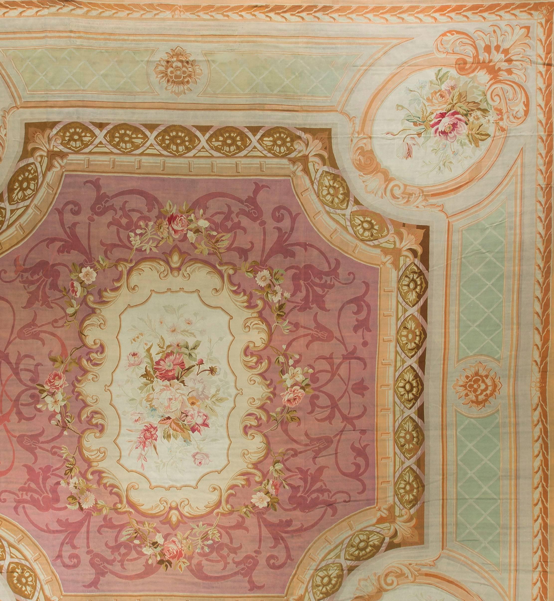 Hand-Woven Large Square Antique French Aubusson, circa 1890 19'7 x 20'9 For Sale