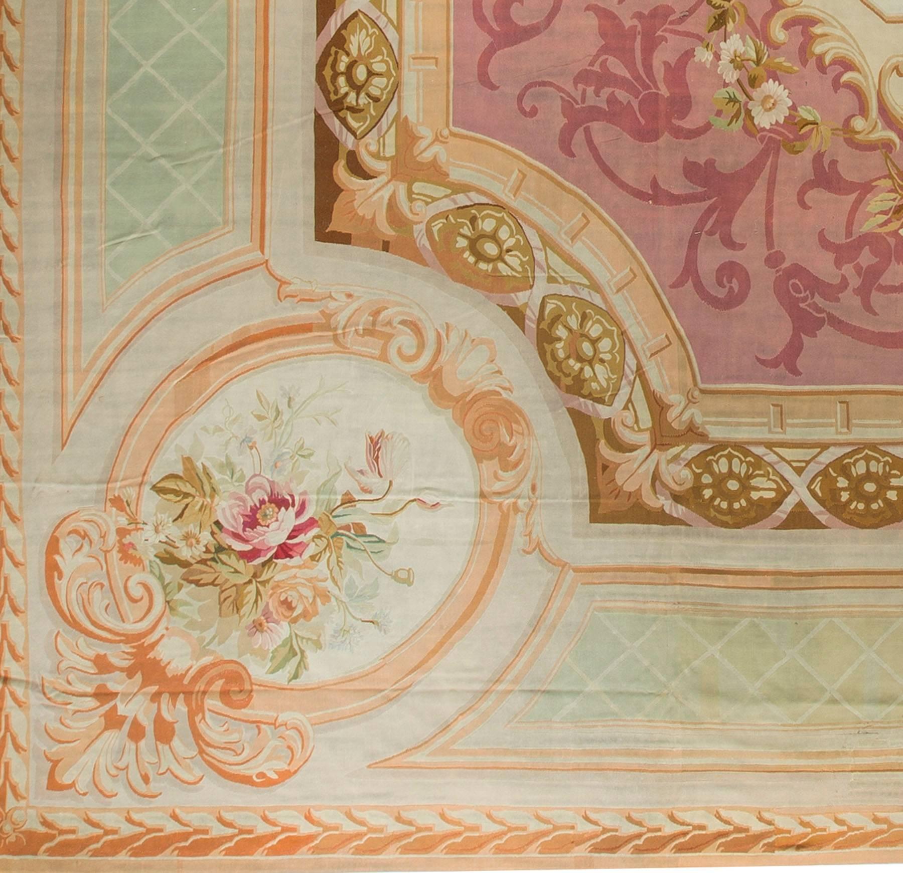 19th Century Large Square Antique French Aubusson, circa 1890 19'7 x 20'9 For Sale