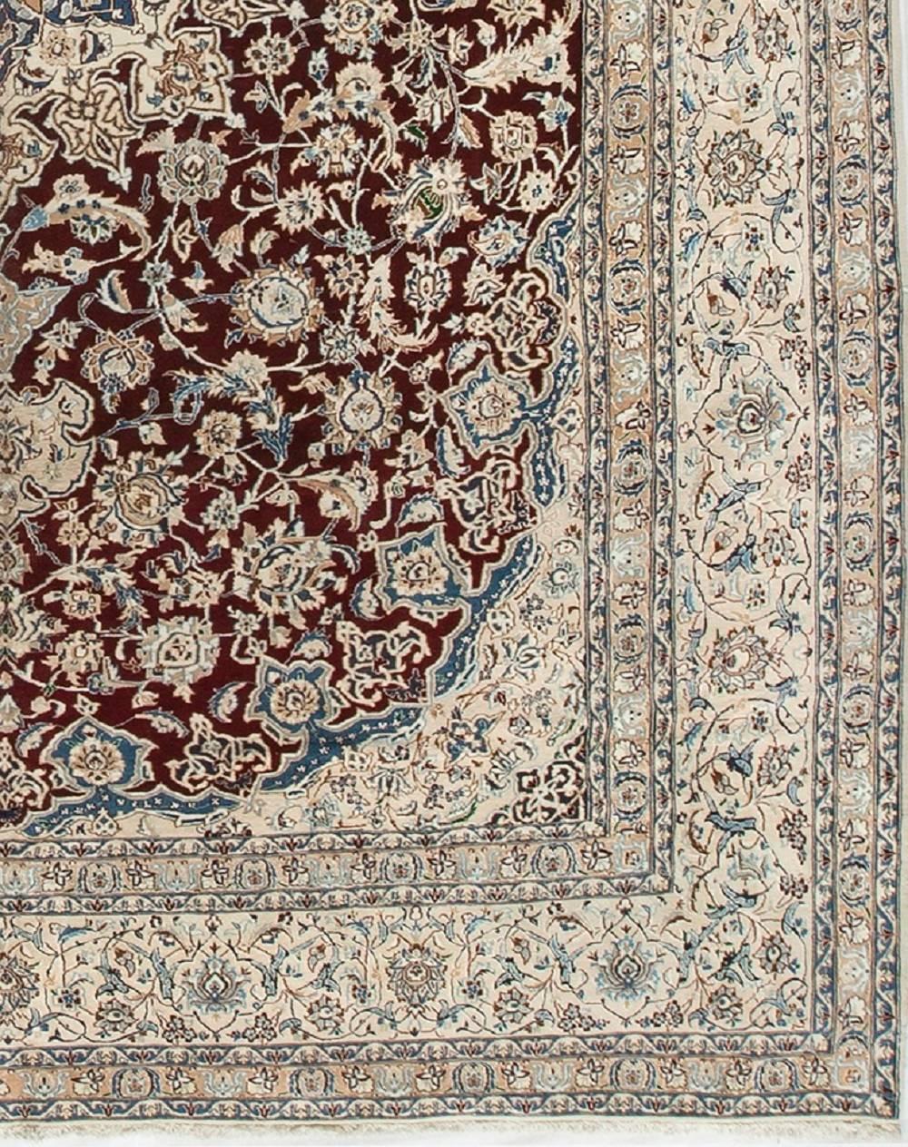 Hand-Woven Vintage Persian Wool and Silk Nain 10'7 x 15'7 For Sale