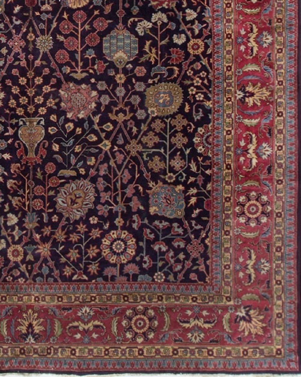 Hand-Woven Large Vintage Persian Semnan Rug