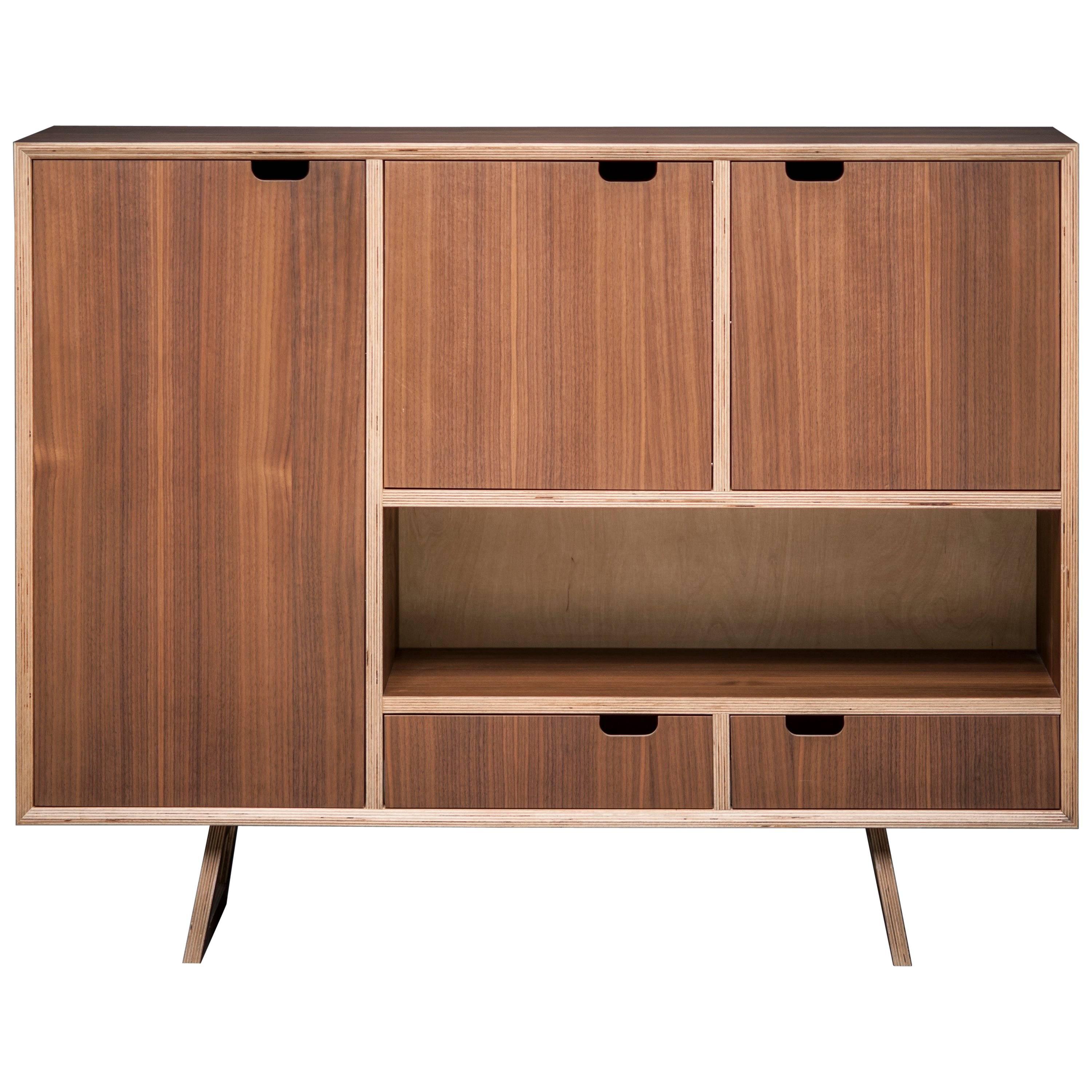 Bercil Sideboard, American Walnut Hand Veneered Sideboard by Lee Matthews