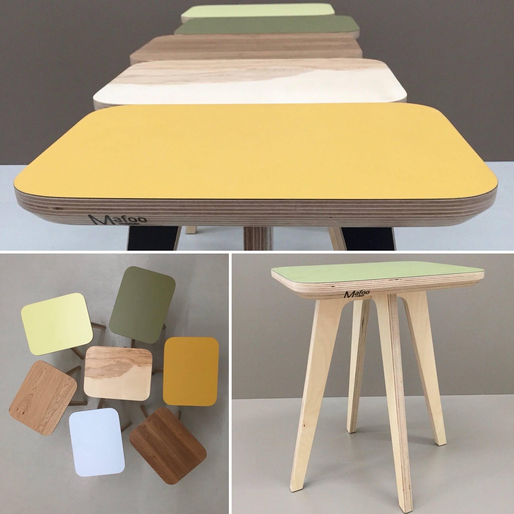 Austrian Hoscha Stool, hand veneered plywood stool, designed and made by Lee Matthews For Sale