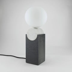 Contemporary Monument Table Lamp Circle in Carrara Marble, Solid Steel and Glass